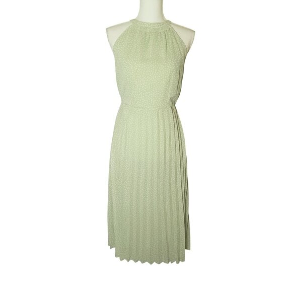 NEW Japna High Neck Slit Back Accordion Pleat Midi Dress Sleeveless Green Size M - Picture 1 of 10